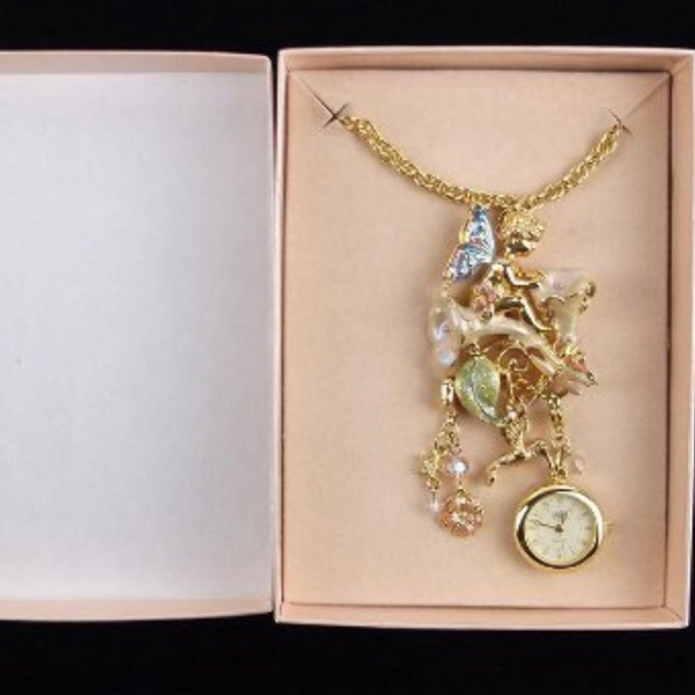 Vintage Kirks Folly Moonflower Fairy Necklace 30” in‎ original box